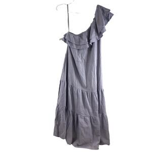 Nicole Miller Light Blue Linen Blend One Shoulder Ruffle Tiered Midi Dress Sz XS